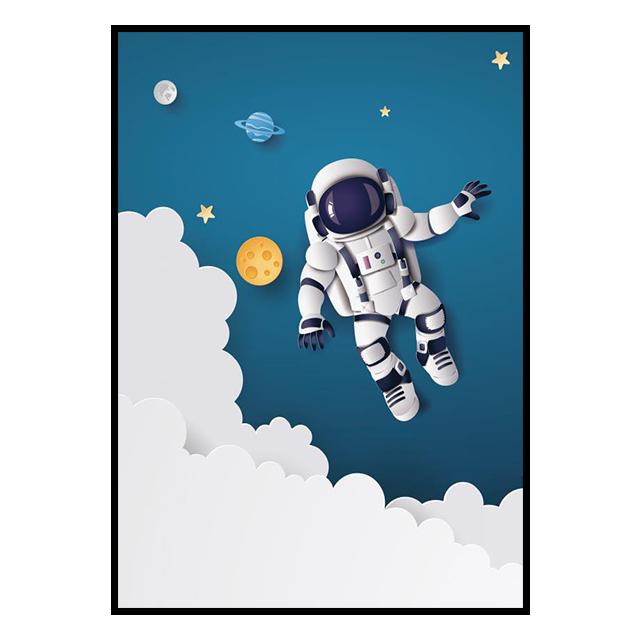 Outer Space Astronaut Cartoon Picture Poster Canvas Painting Kids Room Prints and Decoration Mural for Modern Home Decor No Frame