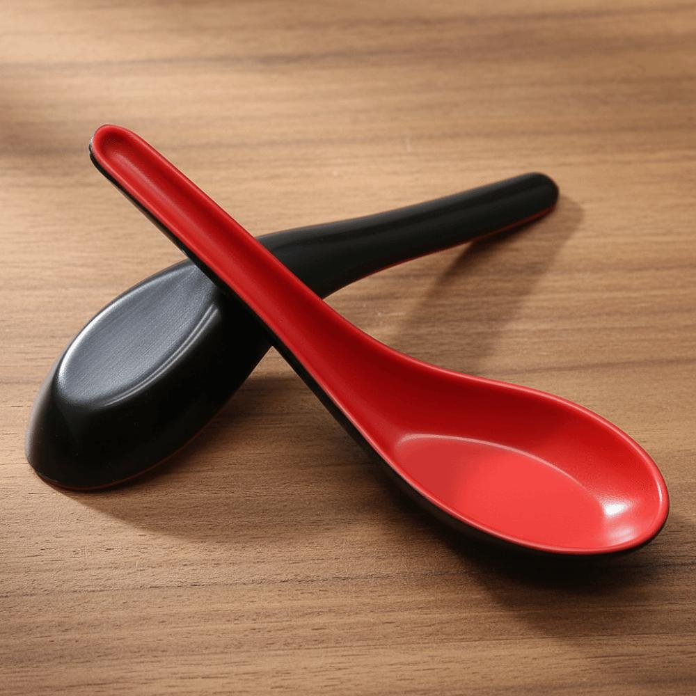 2pcs Japanese Style Melamine Red Black Soup Spoon Long Handle Dinner Spoon Dishwasher Safe