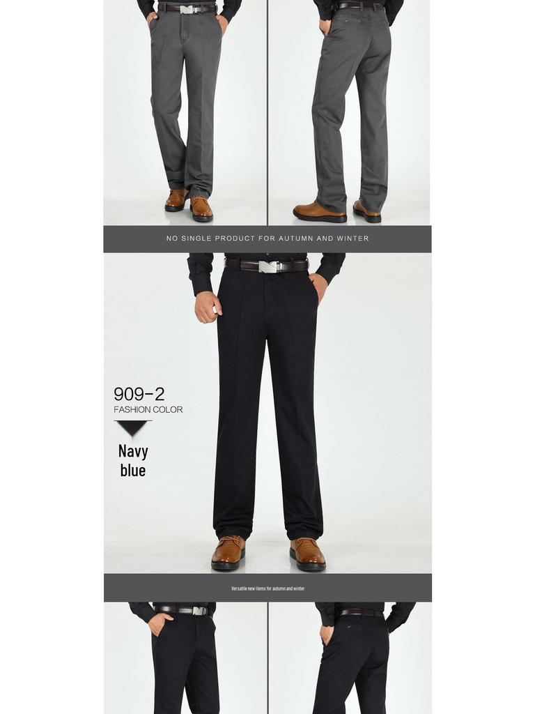 Мужские хлопковые повседневные брюки - Осень/Зима, Свободный крой, Высокая посадка, Прямые штанины, Для среднего и пожилого возраста