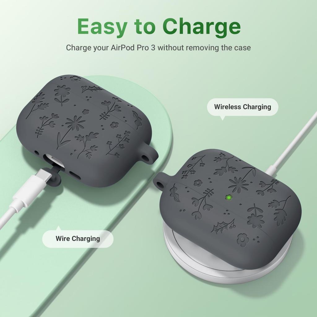 Для AirPods Pro 3 Милый защитный чехол с гравировкой цветка Мягкий силиконовый чехол с полной защитой Противоударный чехол против царапин для AirPods Pro 3