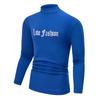 Men's Mock Turtleneck Shirt Autumn Winter Warm Long Sleeve Tee Casual Letter Print Top