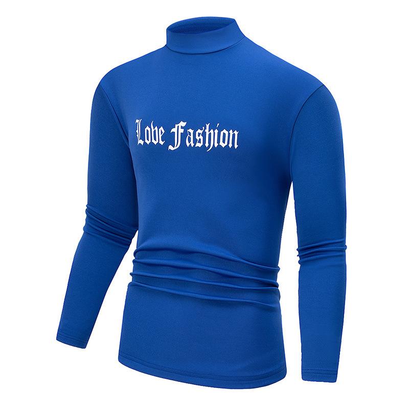 Men's Mock Turtleneck Shirt Autumn Winter Warm Long Sleeve Tee Casual Letter Print Top