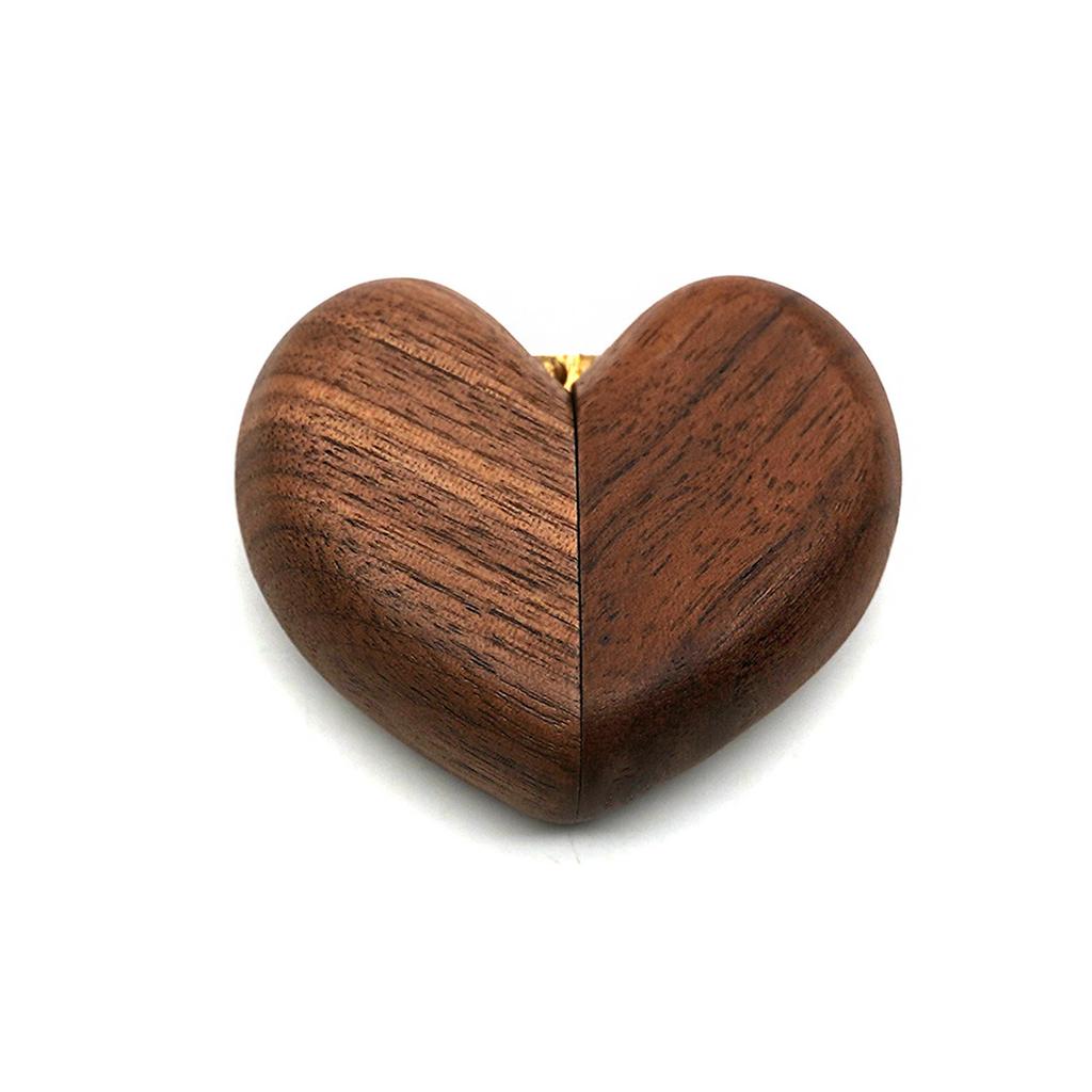 Black Walnut Ring Box In Heart Shape, Proposal And Engagement Jewelry Box