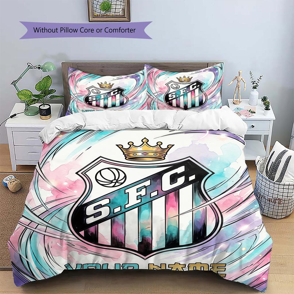 Custom Name Santos FC Pattern Bedding Quilt Set Home Decoration Gift (1 * duvet cover + 2 * pillowcase without core)