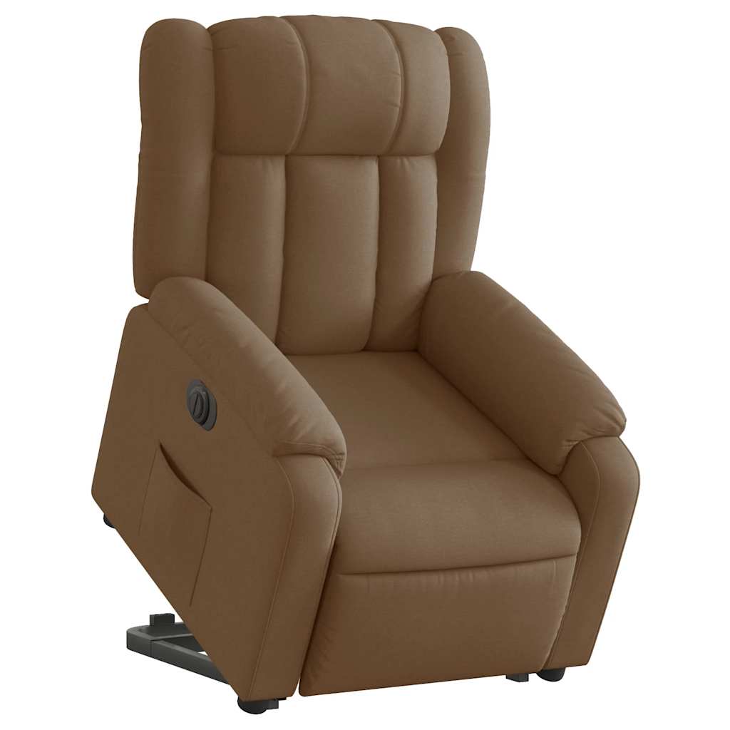 Electric Recliner Chair with Rising Function Brown Fabric