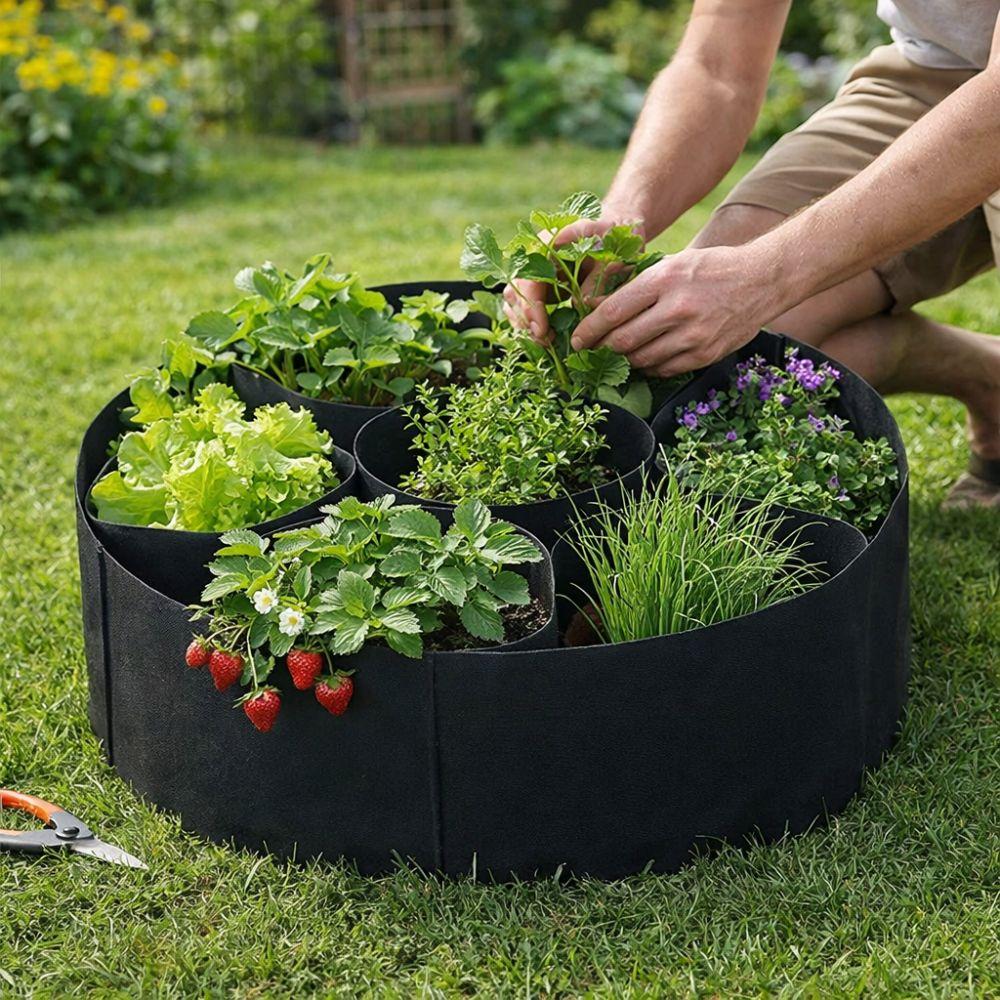 Freestanding Garden Grow Bags Circular Divided Planter Plant Nursery for Balcony Patio Yard Deck