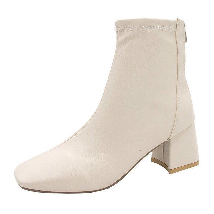 2021 Women's Square Toe Chunky Heel Martin Boots with Back Zipper - European & American Winter Style