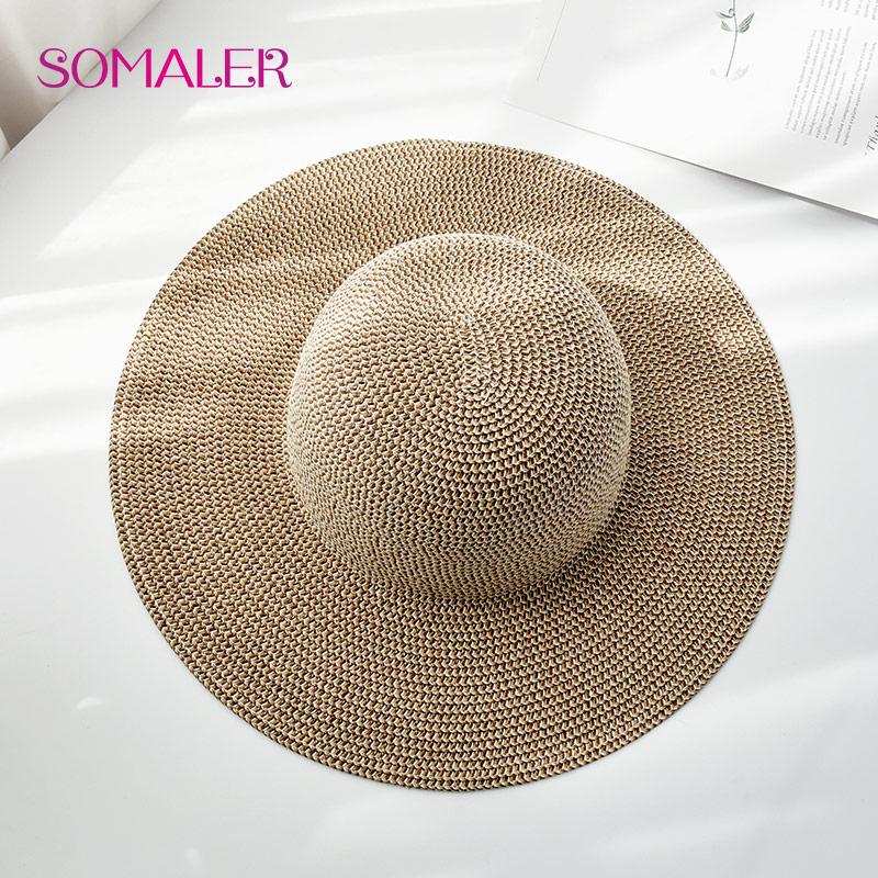 SOMALER Летние соломенные шляпы от солнца для женщин. Пляжные шляпы с широкими полями и защитой от ультрафиолета.