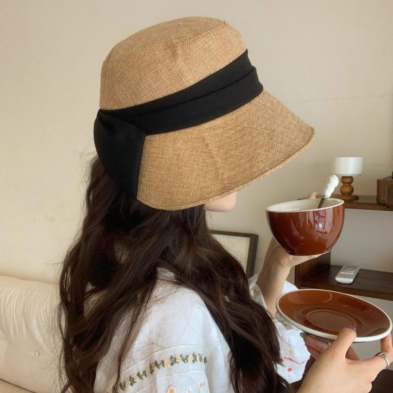 Women S Japanese Style Bow Bucket Hat Summer Large Brim Sun Protection Breathable