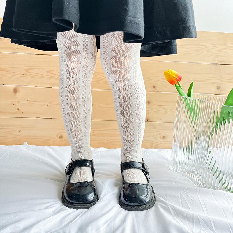 Детские колготки для девочек Ins, однотонные однотонные колготки с сердечком и пшеничным узором для маленьких девочек, весенне-летние тонкие сетчатые колготки для малышей