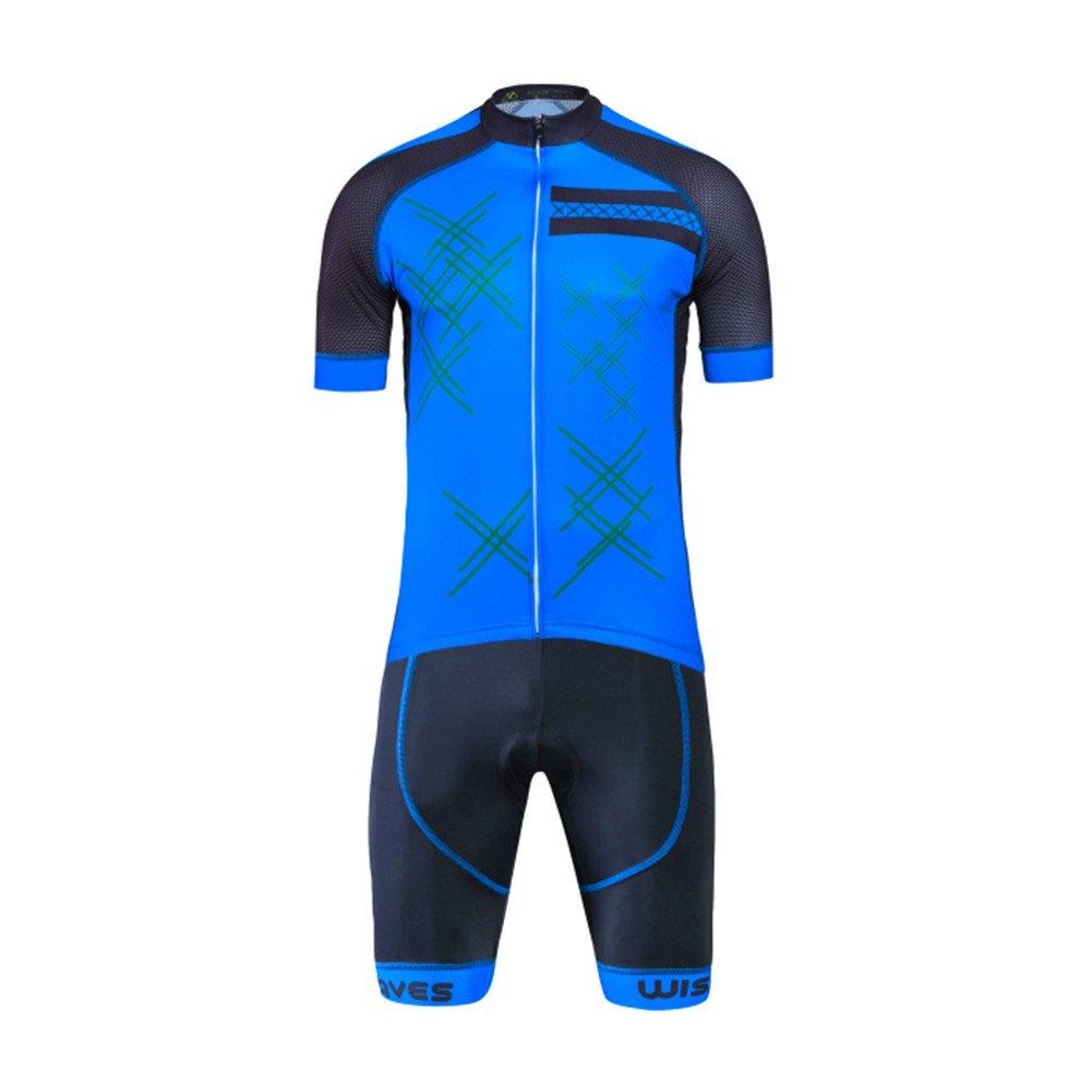 Wisdom Leaves Short Sleeve Cycling Jersey Bib Pants Breathable and for Summer Men's Set, Moisture-Wicking (XXXXXL, Blue)