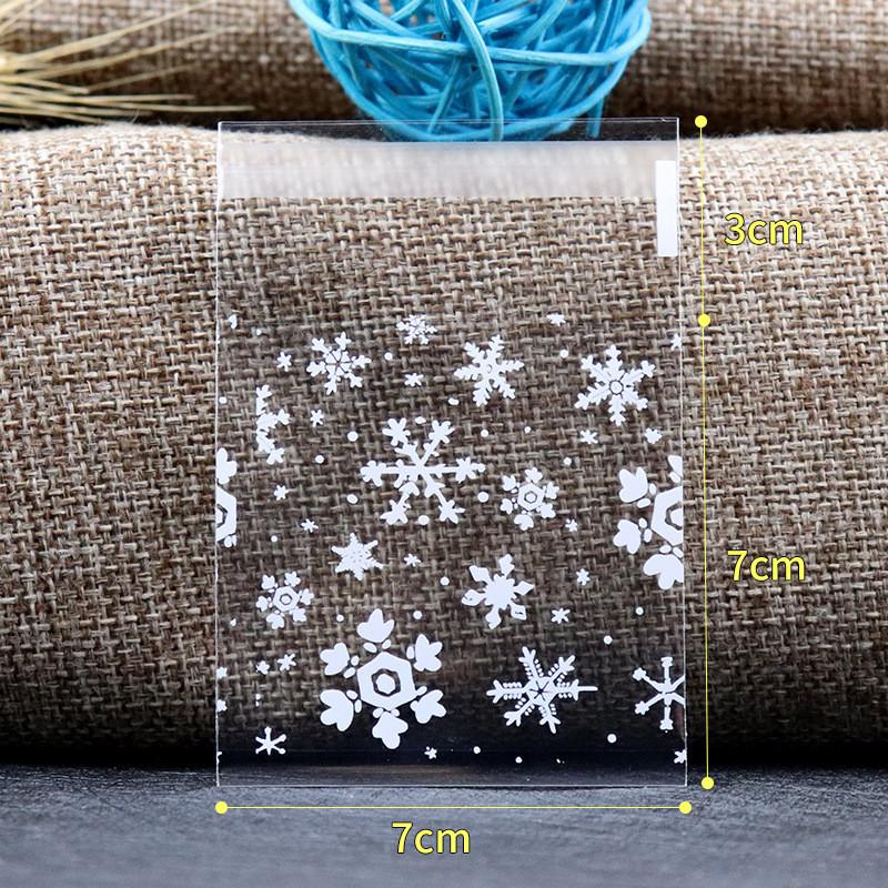 100Pcs Clear Transparent Christmas Snowflake Self-adhesive Baking Packaging Biscuit Cookie Snack Candy Gift Bags