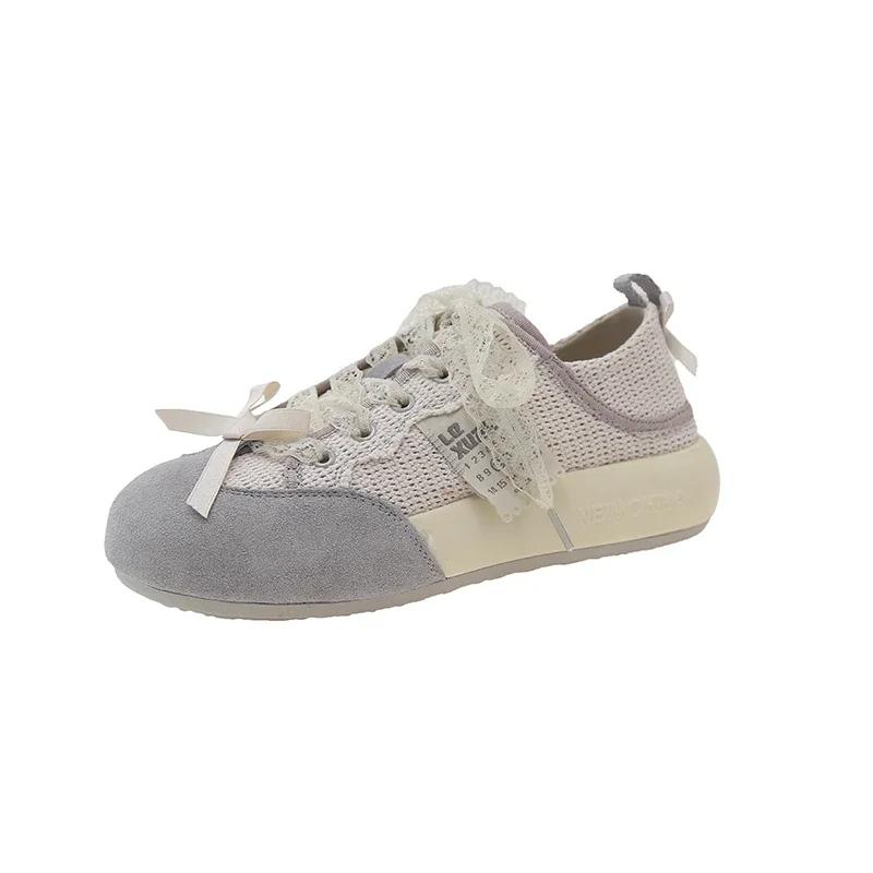 Mixed Colors Butterfly-knot Fashion Sneakers Lace-up Spring/autumn Ladies Shoes On Sale 2024High Quality Women's Vulcanize Shoes