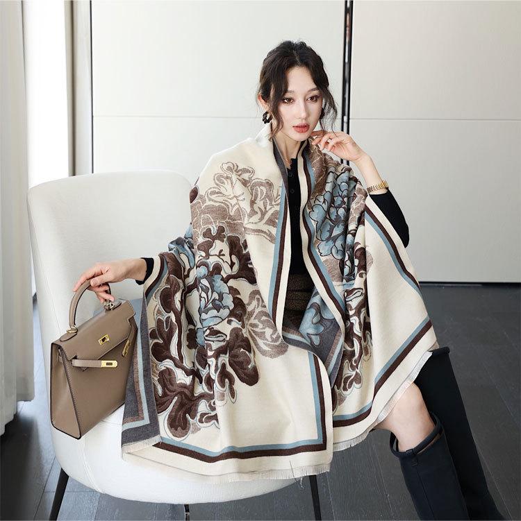 Женский модный зимний шарф из искусственного кашемира 2024 года — теплая, толстая жаккардовая шаль