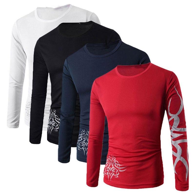 Premium Quality Fashion Men's Slim Fit O-neck Long Sleeve Muscle Tee T-shirt For Casual Wear