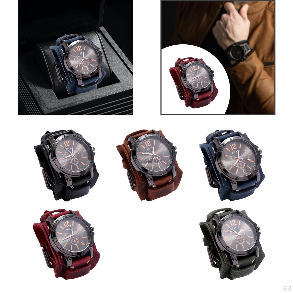 Мужские наручные часы-манжета, модный кожаный браслет, мужские наручные часы для парня на день рождения