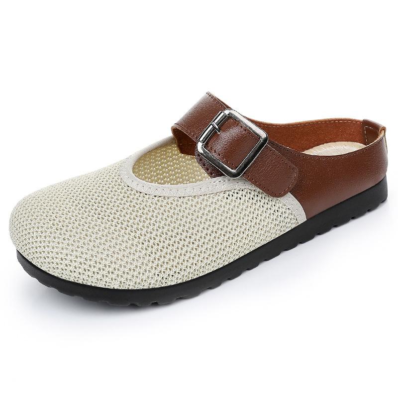 Тапочки женские для улицы летние из сетки с мушками полушлепки на одной педали женская обувь модная обувь женская универсальная