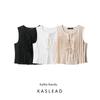 Kaslead New Women Clothes Western Style Fashion Simple and Versatile French Style Lace-up Short Vest Top
