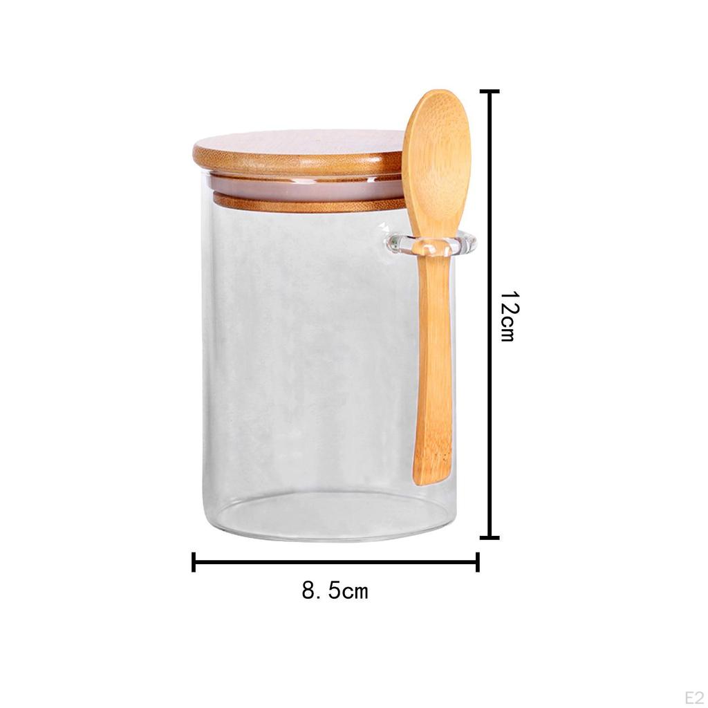 Банка для хранения продуктов герметичная стеклянная с крышкой 600 мл, простой прозрачный бамбук и ложка для чая