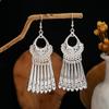 Bohemian Long Leaf Tassel Earrings - Imitation Silver, Miao Ethnic Style