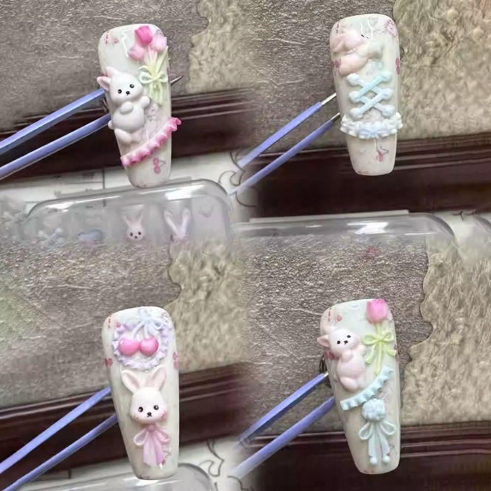 Flower Motif 3D Silicone Nail Mold Lace Bowknot Bunny DIY Nail Template Home Nail Design