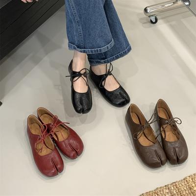 Мода Байламос Осень Женские Балетки с Раздельным Носком Мода Слипоны Балетки Мягкий Плоский Каблук Туфли Мэри Джейн Уличные Повседневные Одинарные Туфли