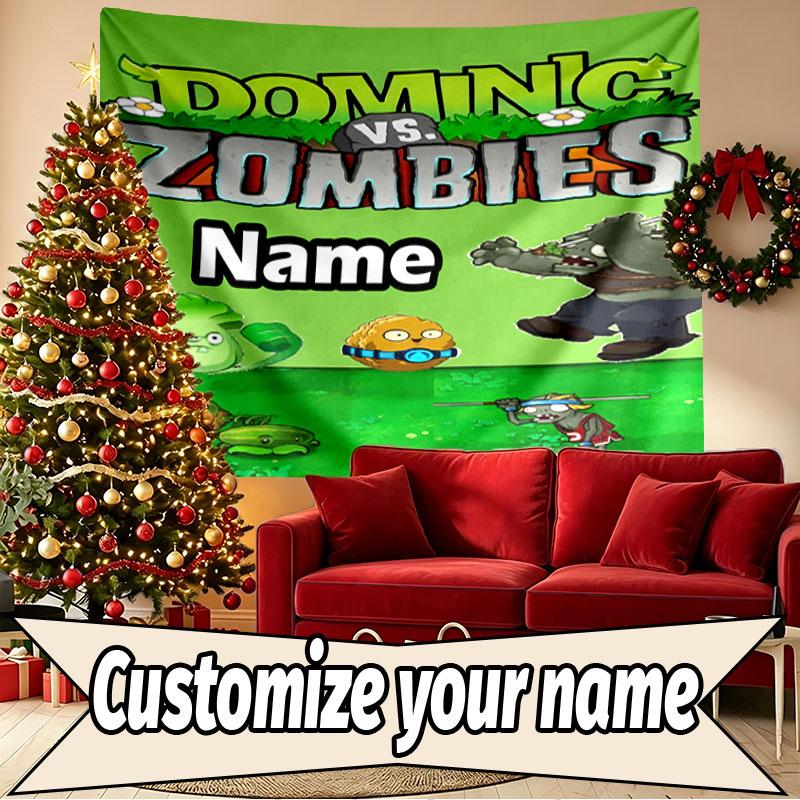Custom Name Personalized Plants vs. Zombies Print Tapestry, Wall Art Decor, Bedroom, Dorm, Apartment, LivingRoom, Party Backdrop, Gift for Birthday