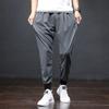 Леггинсы на шнуровке для мужских эластичных повседневных брюк, корейская версия для мужчин и подростков, укороченные брюки свободного кроя, летние ультратонкие брюки из ледяного шелка