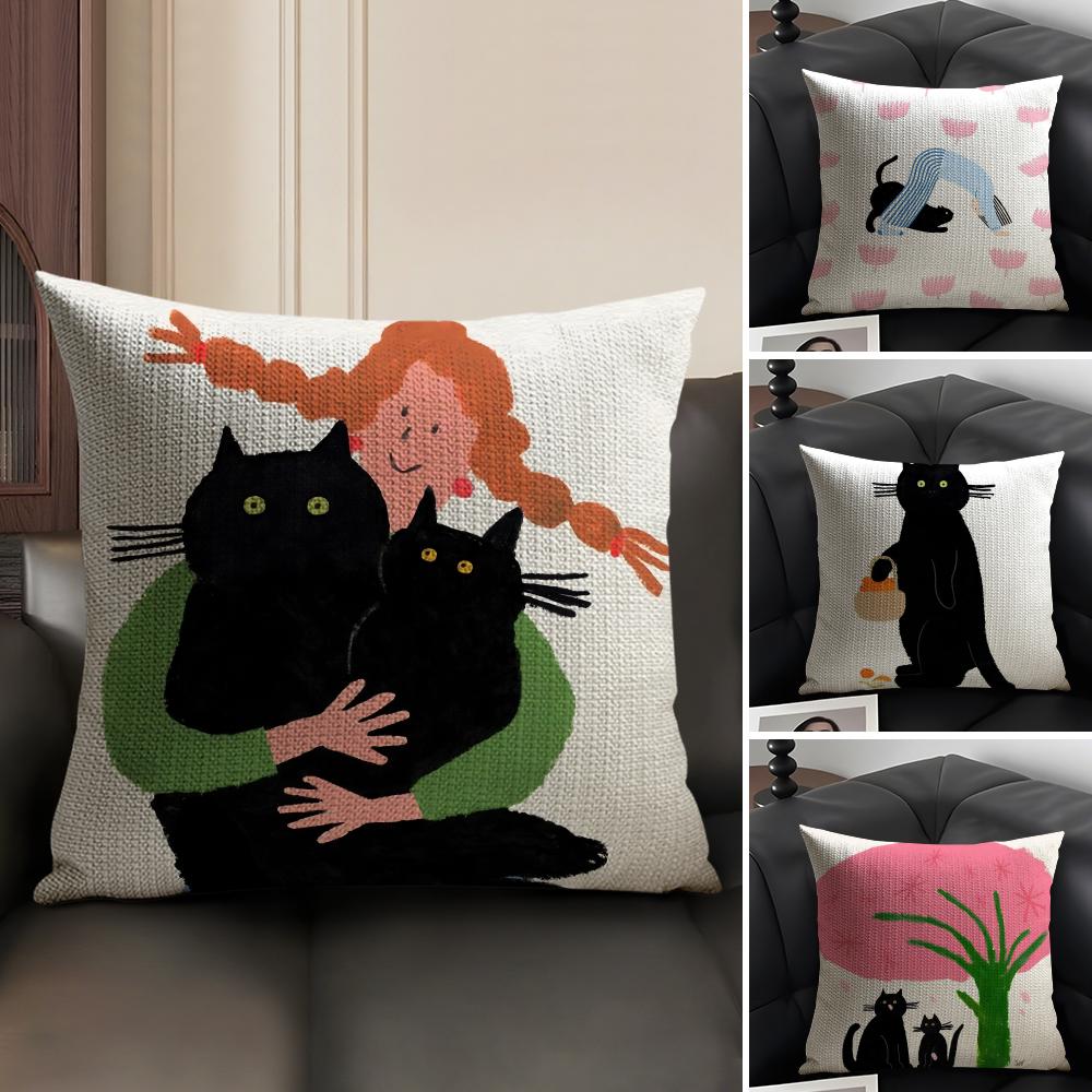 Fresh and healing Cushion Cover Natural Linen Organic Fabric DoubleSided Printing Sofa Home Decor Breathable Environmentally