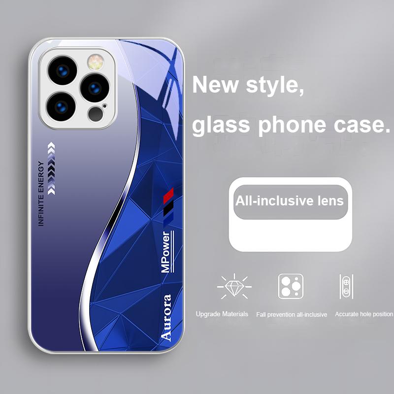 Геометрический элемент Черный Для IPhone 16 Plus 15 14 13 12 Mini 11 Pro Max X XS XR 7 8 Plus 2022 Закаленное стекло Чехол для телефона