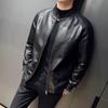 Spring and Autumn Motorcycle Jacket Teen Men's Stand-Up Collar PU Jacket Windproof Warm Casual Leather Jacket Men