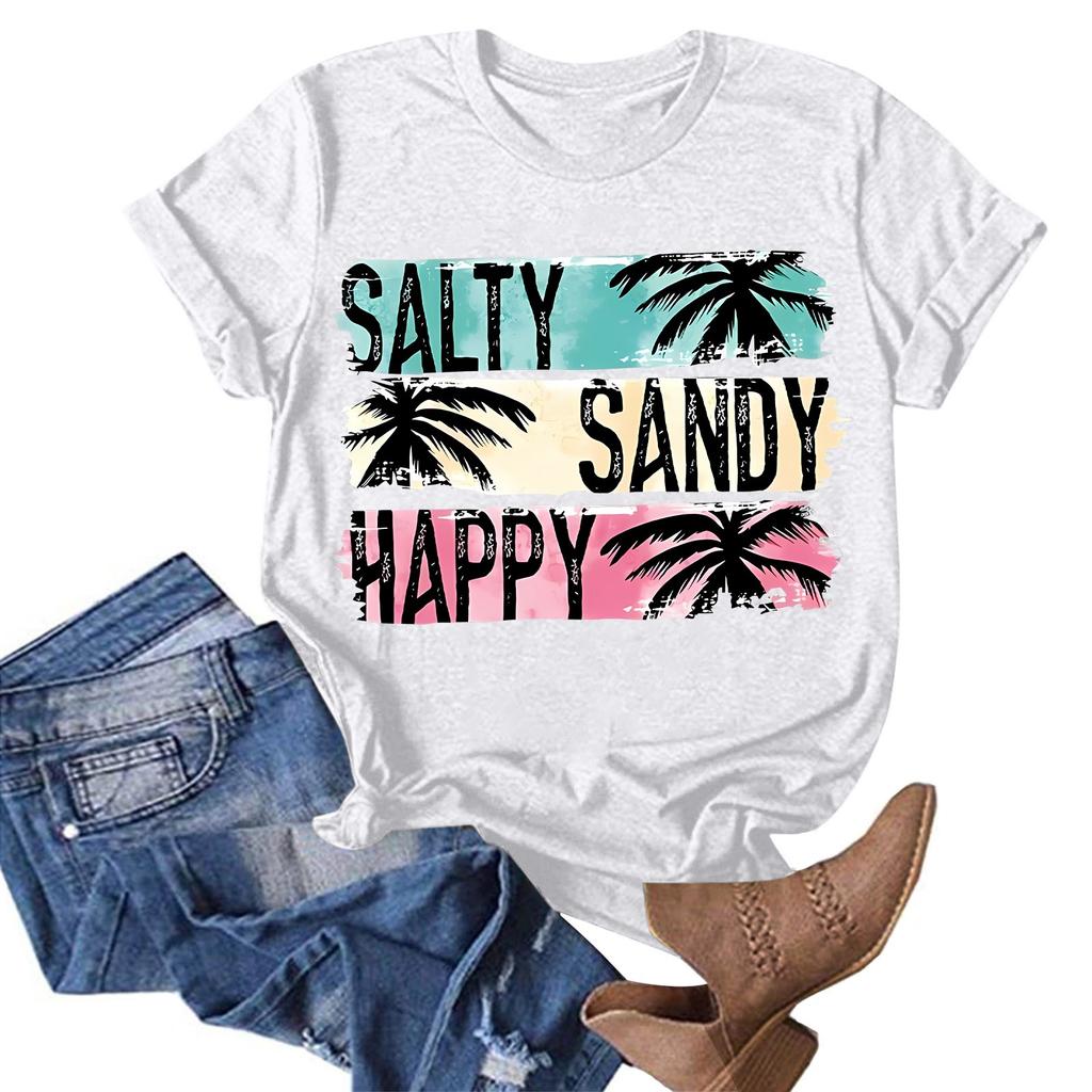 Women's Fashion Casual Summer Comfortable Printed Round Neck Short Sleeve Top Blouse