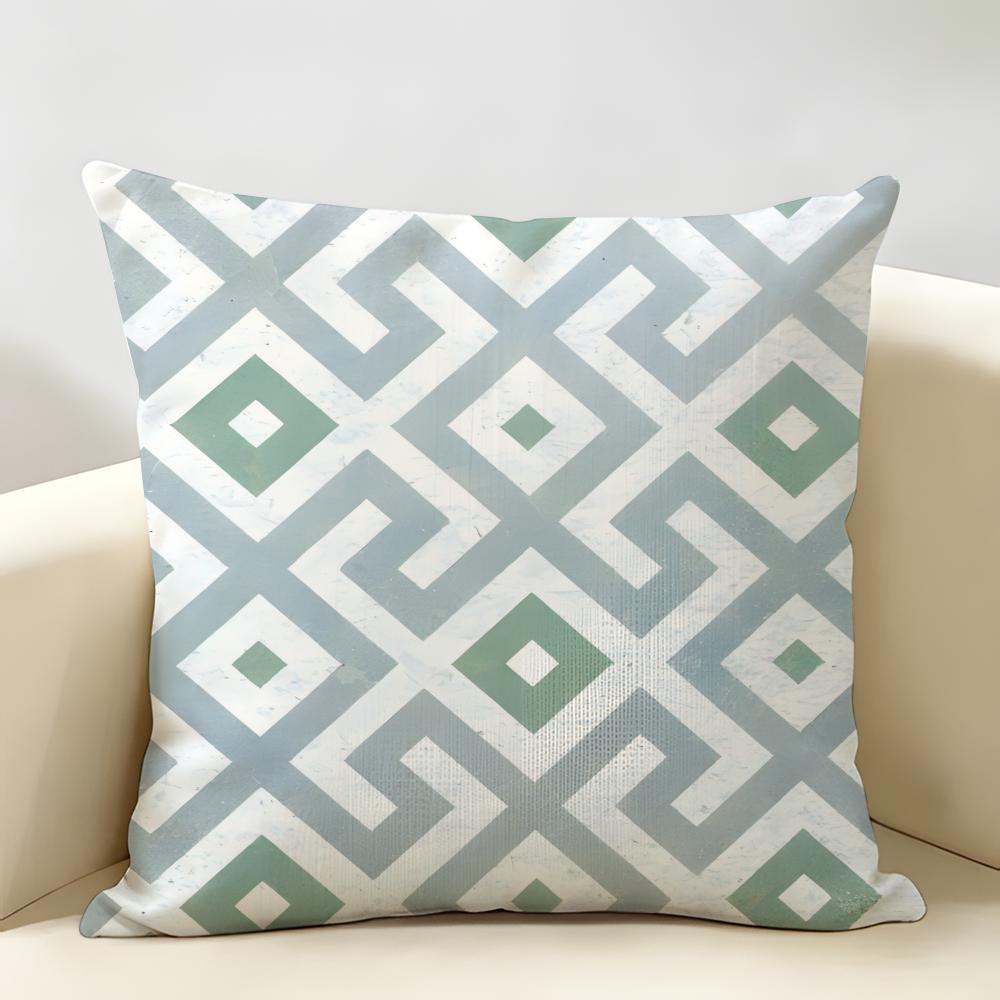 Geometric Diamond Pattern Cushion Cover Natural Linen Organic Fabric Double-Sided Printing Breathable Perfect For Home Decor