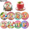 8 Pieces/set of Diamond Painted Juice Cup Pattern Coaster Set with Holder DIY Coaster for Beginners and Adults, Art and Craft Supplies Gift
