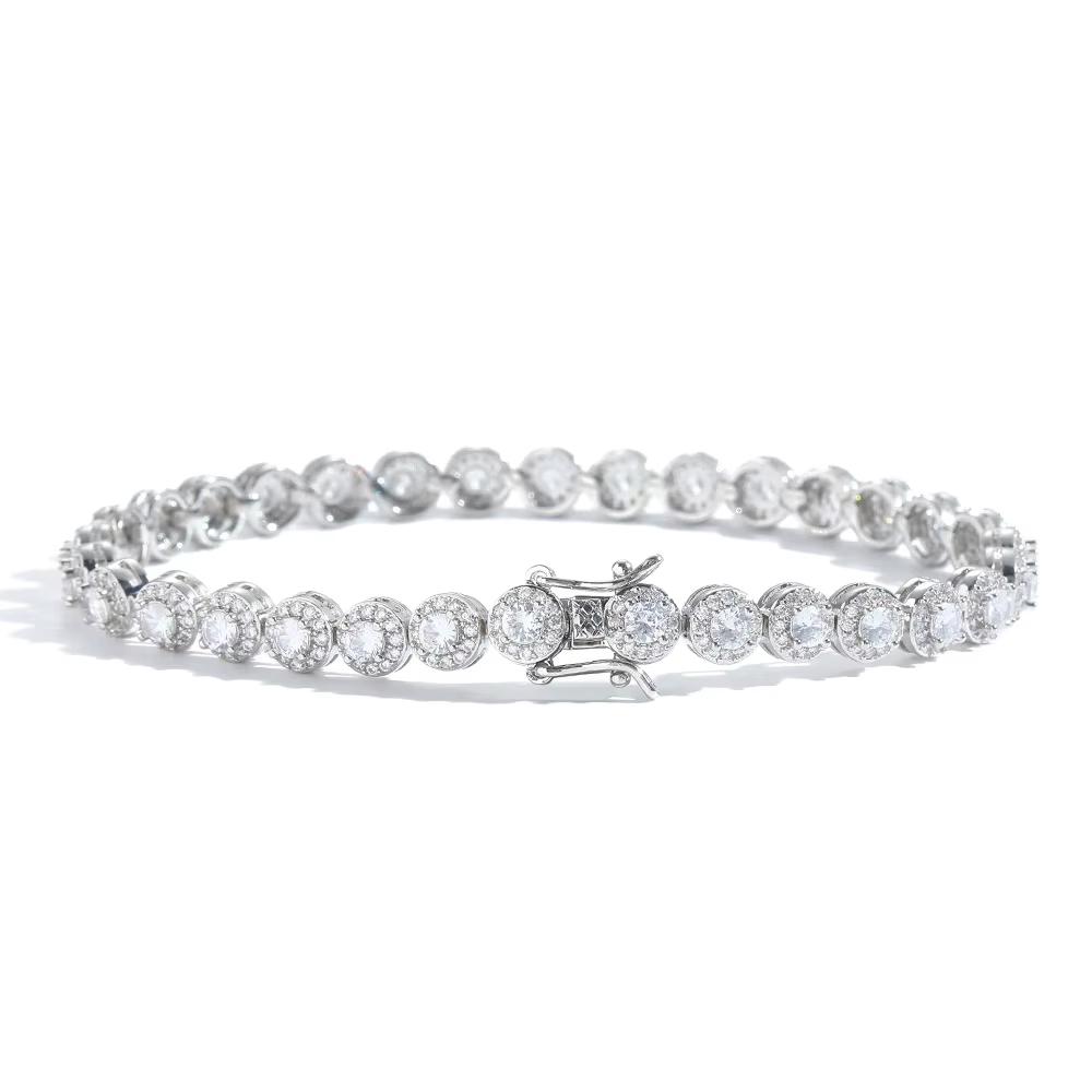 Hip Hop Real Gold Plated Jewelry 6mm Wide Geometric Round Zircon Tennis Bracelet Iced Out Bling CZ Bracelet for Women