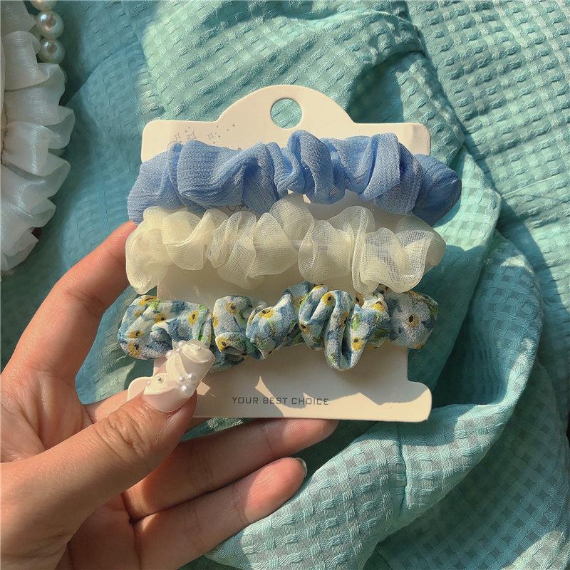 Весенние цвета: Набор из 3 резинок для волос с цветочным принтом - аксессуары для волос с ярким синим и розовым узором