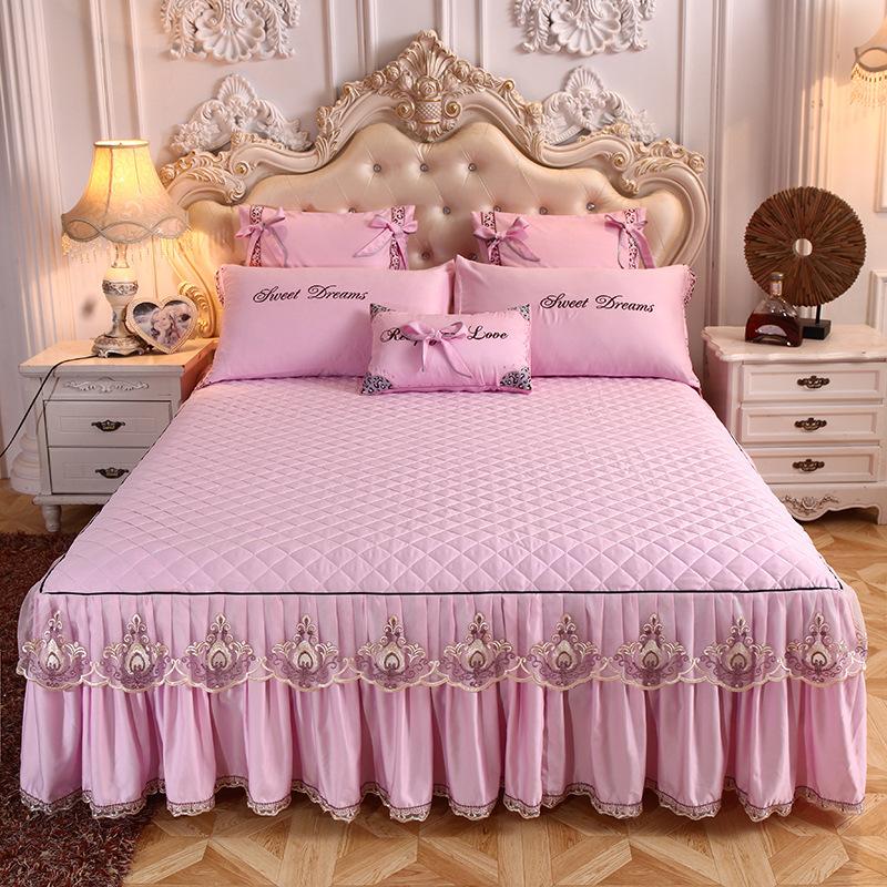 Домашний текстиль Кружевная стеганая юбка-кровать Полиэстер Хлопок Роскошное покрывало Толстая юбка Простыня Королевский размер Кровать Полный размер