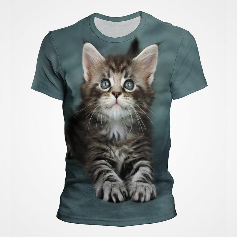 Летняя мужская и женская футболка с милым рисунком кота, 3D-принт, футболка для мужчин, круглый вырез, забавный принт для животных, большой размер, топ, пуловер