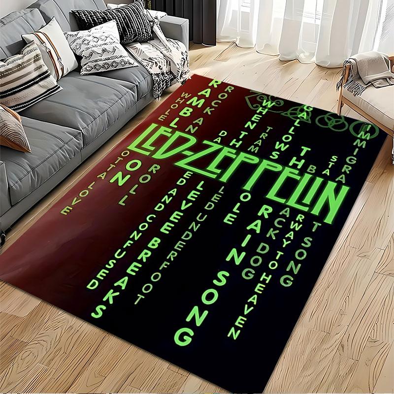 "LED ZEPPELIN Song Titles Rug" suitable as a non-slip mat for the living room or bedroom sofa