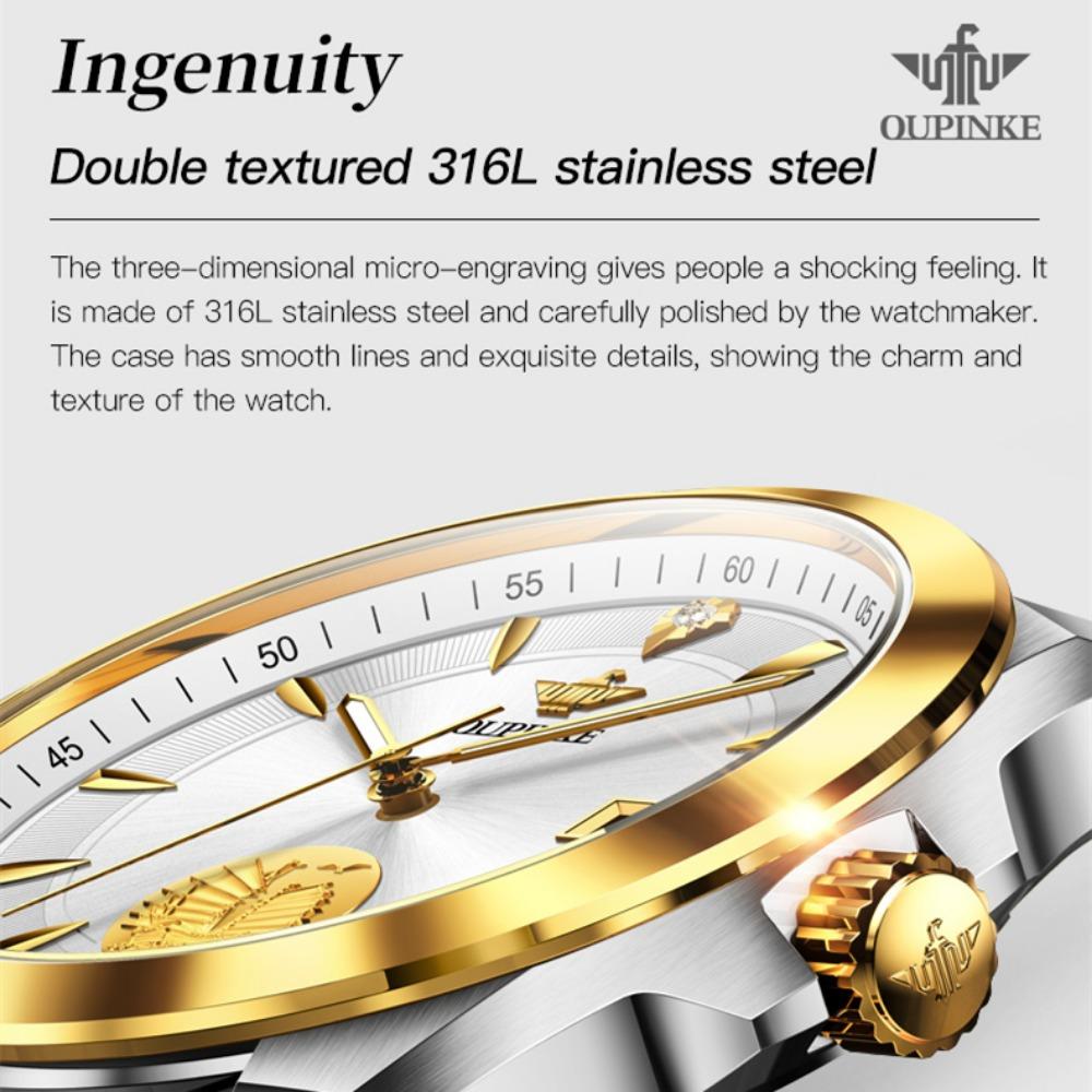 OUPINKE Мужские часы Рельефный парусный дизайн Механические часы Высококачественные часы