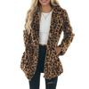 Fall Winter Women Coat Thick Plush Leopard Print Lapel Long Sleeve Windproof Cold-proof Mid Length Pockets Cardigan Lady Loose Overcoat