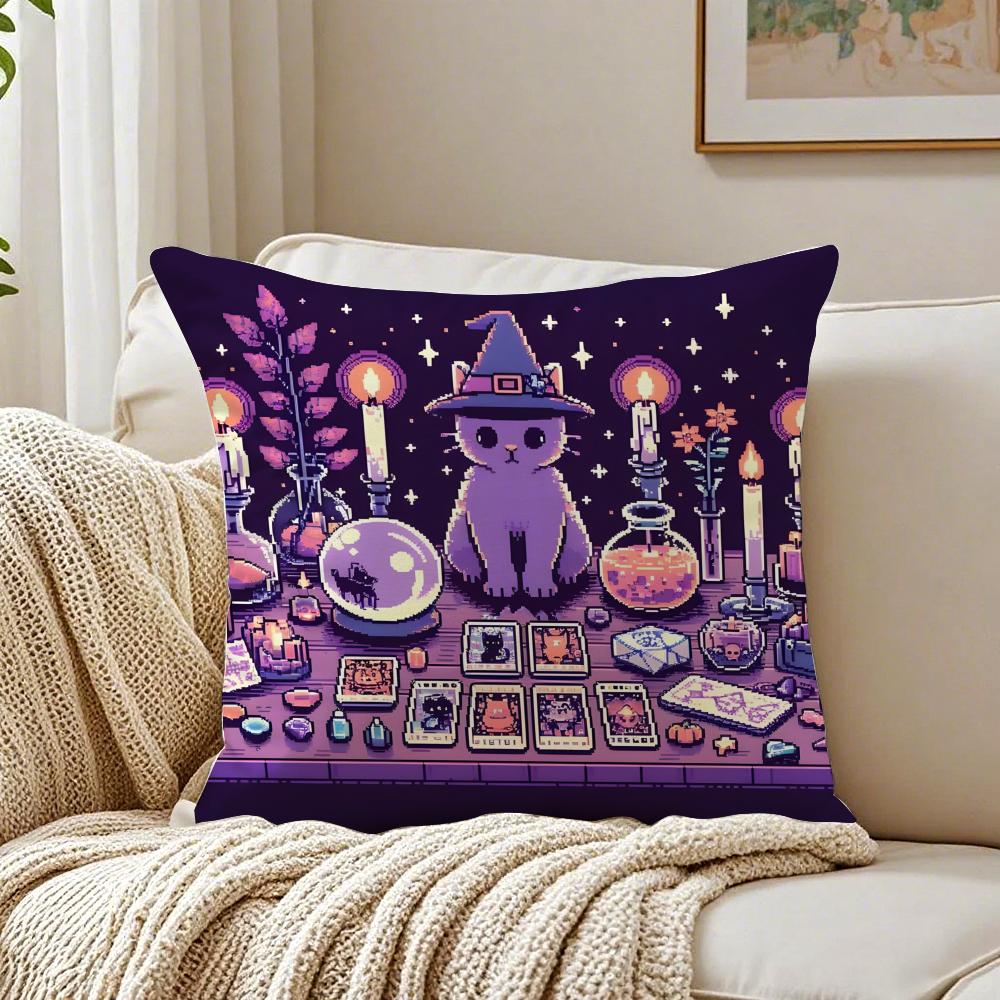 Halloween Cute Purple Cat Cushion Cover Linen Pillowcase Soft for Sofa Bed Home Room Decor