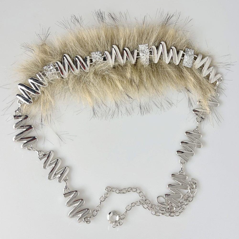 С цепочкой панк меховой пояс супер мягкий пояс джинсы брюки декор плюшевая цепочка на талию