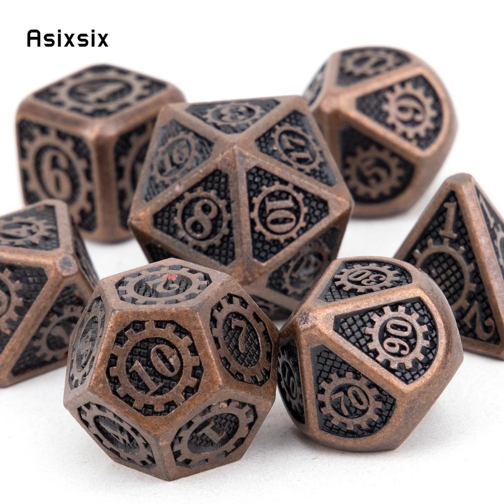 7 Pcs Copper Gear Wheel Metal Dice Solid Metal Polyhedral Dice Set Suitable for Role-Playing RPG Board Game Card Game