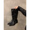 Thick Heel Pleated Stack Long Tube Knight Boots Women's Shoes New Spring and Autumn Western Thin Medium Tube Long Boots