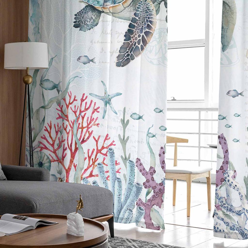 Летние Океан Коралловая Морская Звезда Морская Черепаха Тюлевые Оконные Шторы для Спальни Роскошный Домашний Декор Драпировки в Гостиной Шифоновые Панели