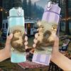1PC Twin Hugging Otters 750ml Color Plastic Sports Water Bottle Leakproof Flip Straw Lid Suitable for Sports Office Home Use