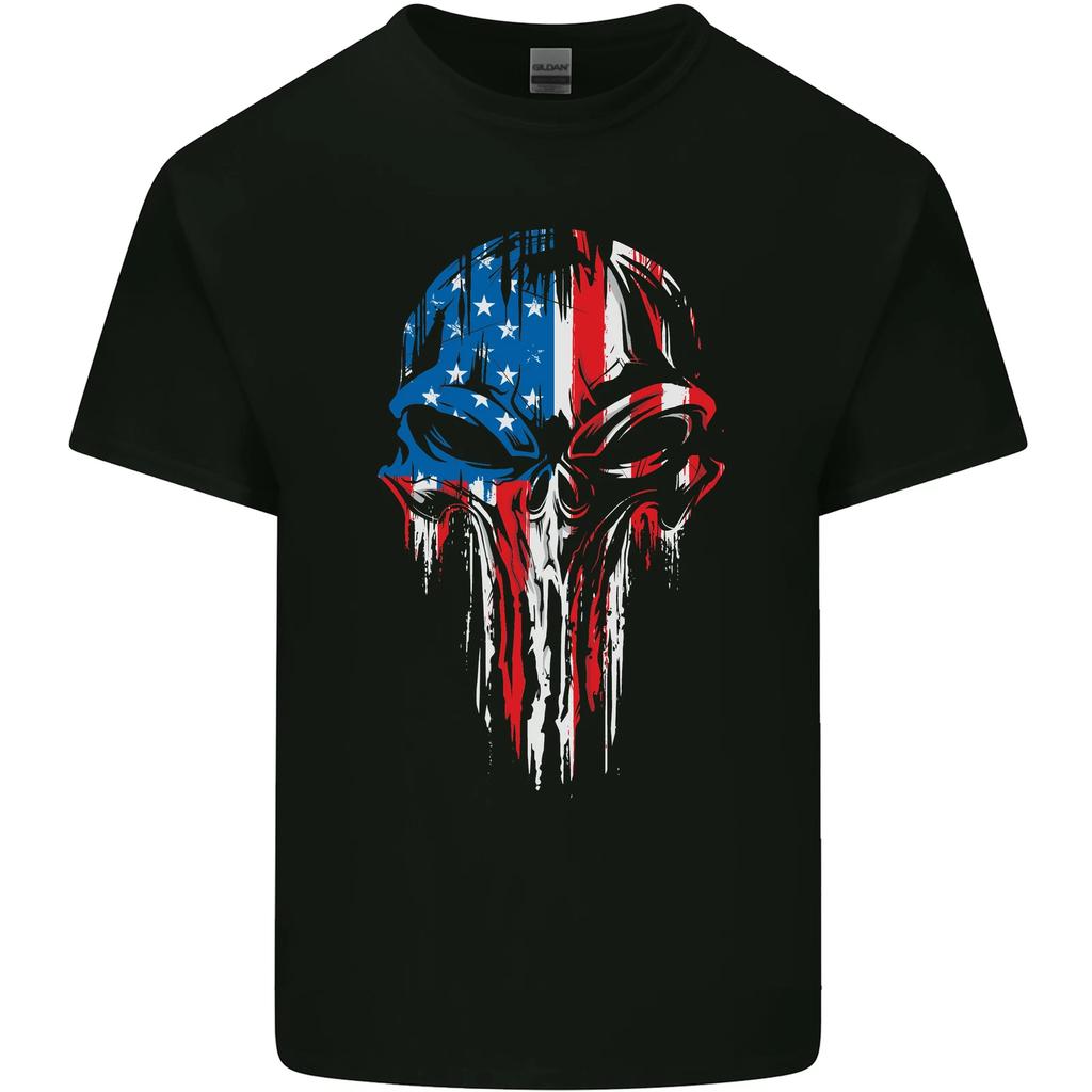 USA Flag Skull Gym MMA Biker America Kids T-Shirt Childrens