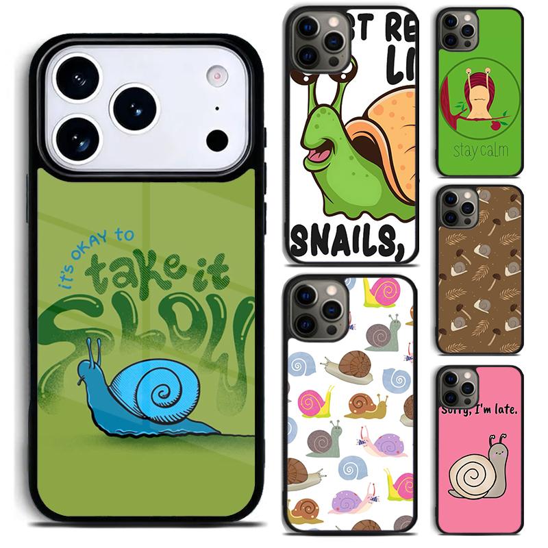 Stay Calm Snail Cute Phone Case For iPhone 17,16e,15,14,13,12,11,Mini,Pro,MAX soft Silicone Cover