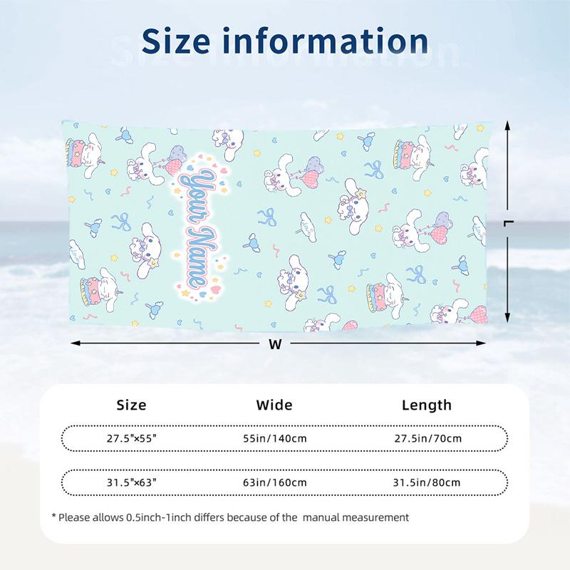 Beach Towel Custom Name Text, Quick Dry Large Towel For Beach HomeCinnamoroll